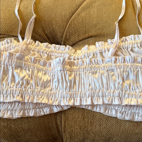 Anthropologie Ruffle Satin Bralette Light Ivory Bra SIZE LARGE NEW - Picture 8 of 8